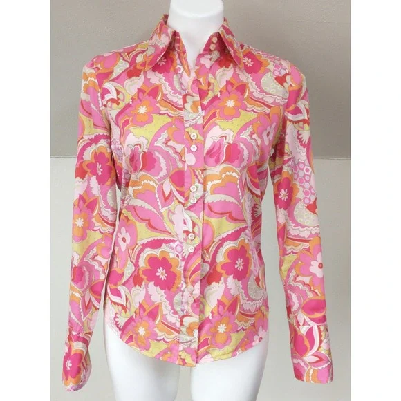 Tommy Hilfiger Pink Floral Paisley Psychedelic Cotton Button Down Shirt Small - Picture 2 of 16